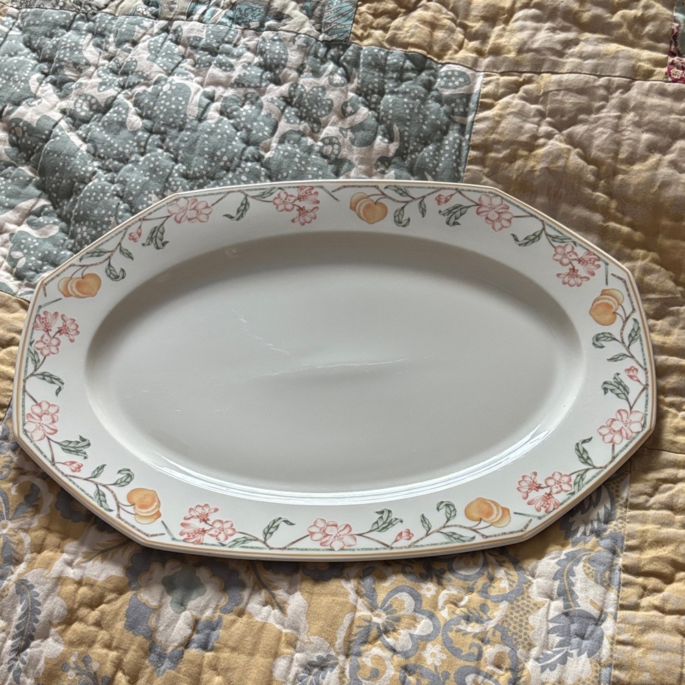 Wedgwood Floral Oval Platter - White with Peach and Orange Details-Carmel